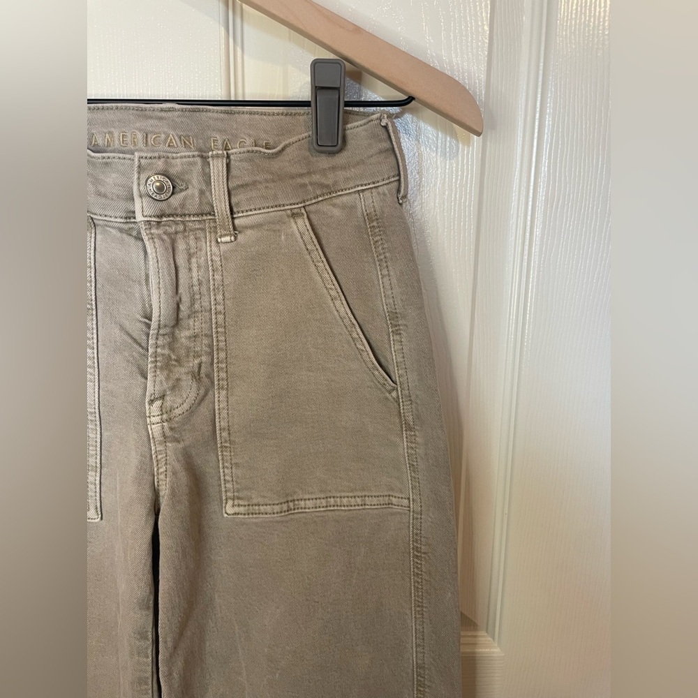 American Eagle Green Khaki Wide Leg Jeans Size 00 - Picture 5 of 9